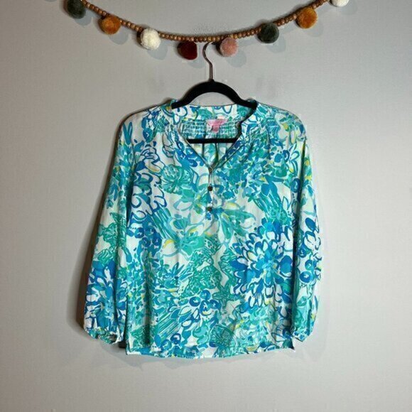 Lilly Pulitzer Elsa Silk Chiffon Blouse In A Pinch Print - Picture 1 of 5